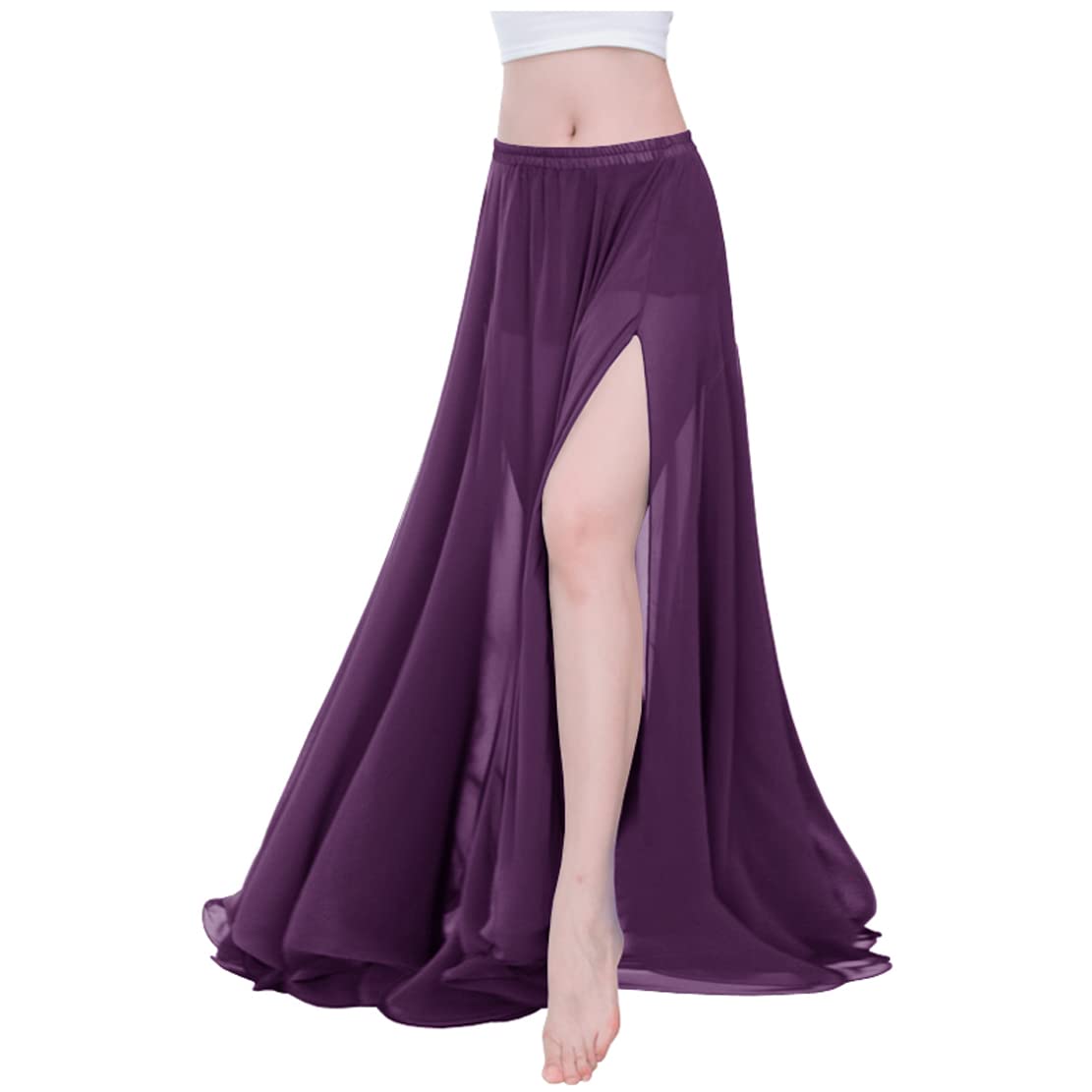 Indian Trendy Women Full/Ankle Length 2 Slide Slit Skirt Maxi Chiffon Long Petal
