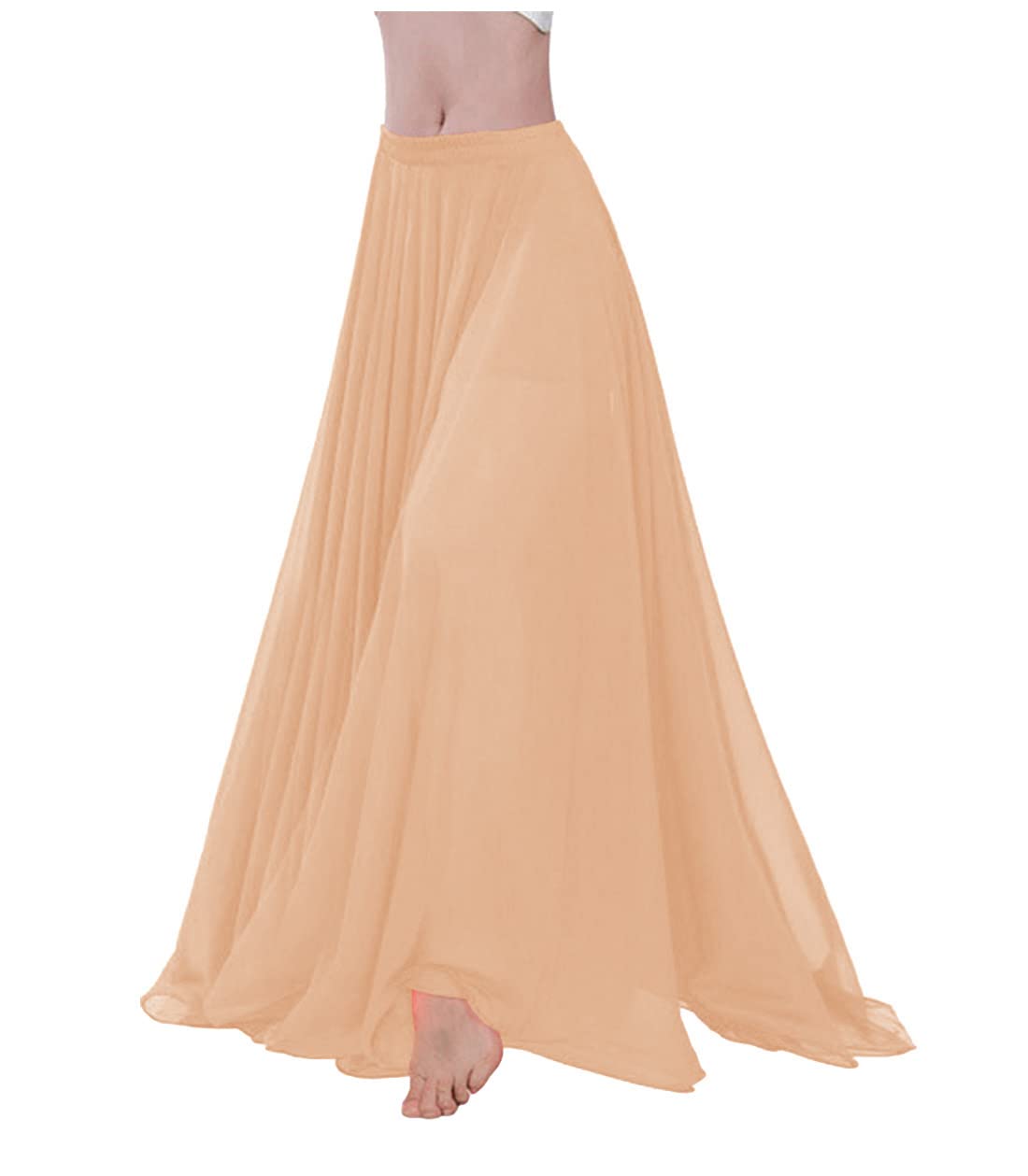 themilestocks Women Chiffon Maxi Skirt 9 Yard Hem Long Summer Mopping Dress Ankle-Length Elastic Pleated Retro Beach