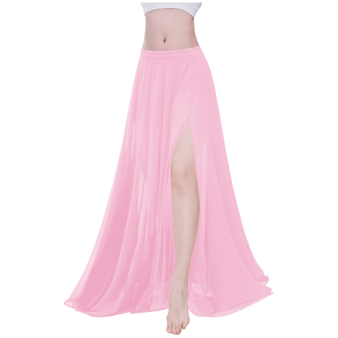 Indian Trendy Women Full/Ankle Length 2 Slide Slit Skirt Maxi Chiffon Long Petal