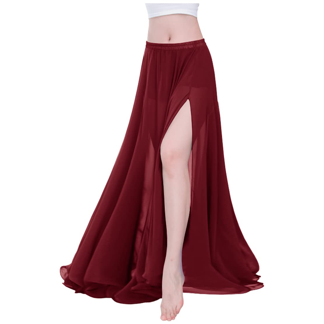 Indian Trendy Women Full/Ankle Length 2 Slide Slit Skirt Maxi Chiffon Long Petal