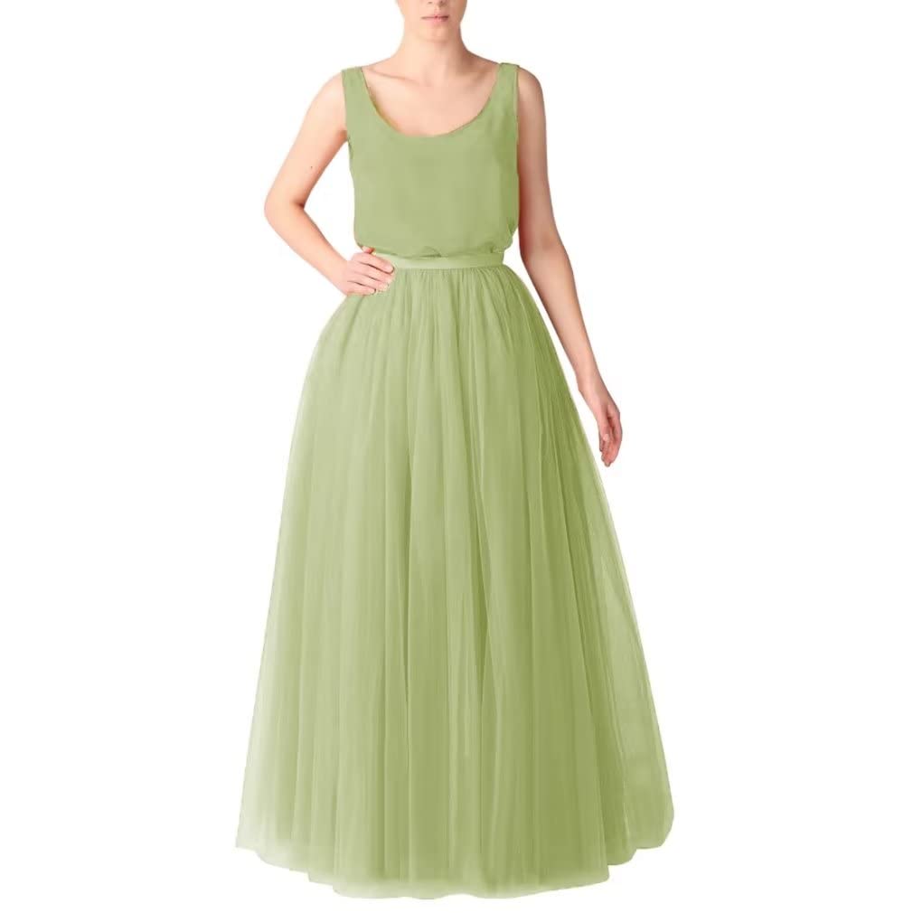 WDPL Wedding Planning A-line Maxi Long Tulle Skirt for Women Foor Length Evening Party Skirts