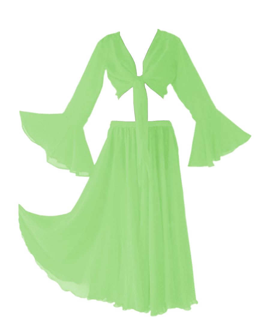 Indian Trendy Womens Chiffon Belly Dance Full Circle Skirt Ruffle Top Set Costume Dress