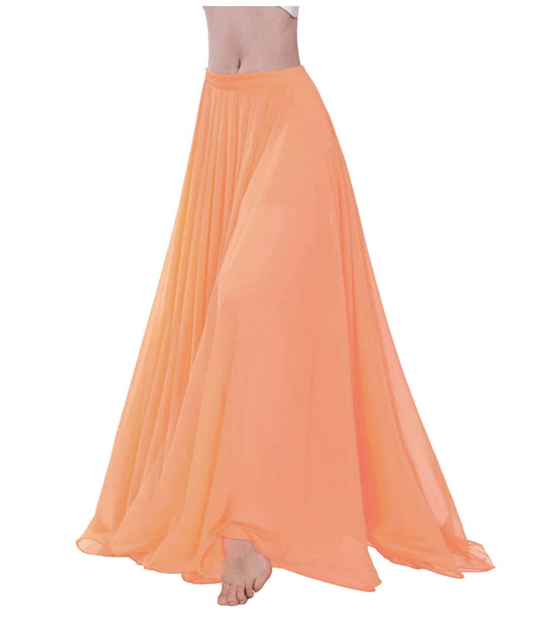 themilestocks Women Chiffon Maxi Skirt 9 Yard Hem Long Summer Mopping Dress Ankle-Length Elastic Pleated Retro Beach