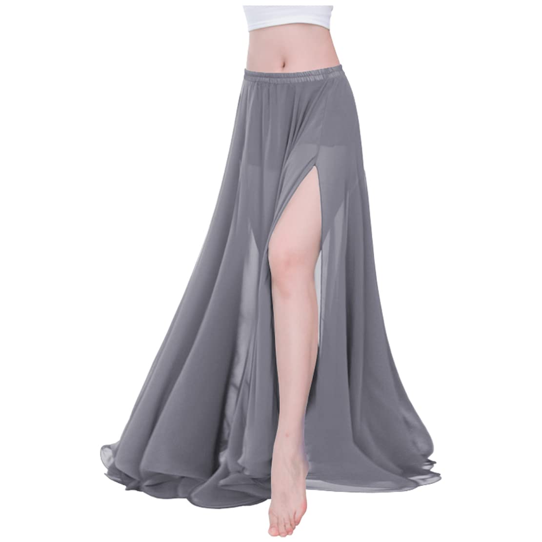 Indian Trendy Women Full/Ankle Length 2 Slide Slit Skirt Maxi Chiffon Long Petal