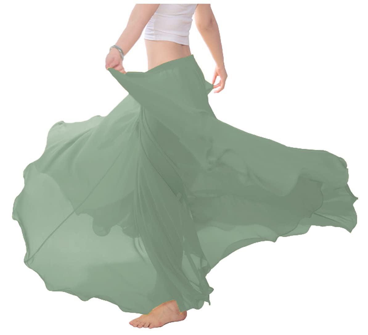 themilestocks Women Chiffon Maxi Skirt 9 Yard Hem Long Summer Mopping Dress Ankle-Length Elastic Pleated Retro Beach