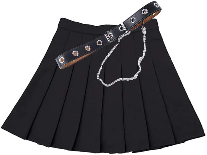 AULKEEP Pleated Mini Skirt Goth High Waist Skort with Belt