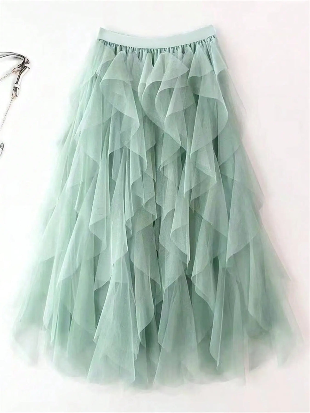 1Pc Irregular Layered Tulle Dance Maxi Skirt, Elastic Waist Flowy Swing Performance Long Skirt for Women Dance Wear, Belly Dance Skirt