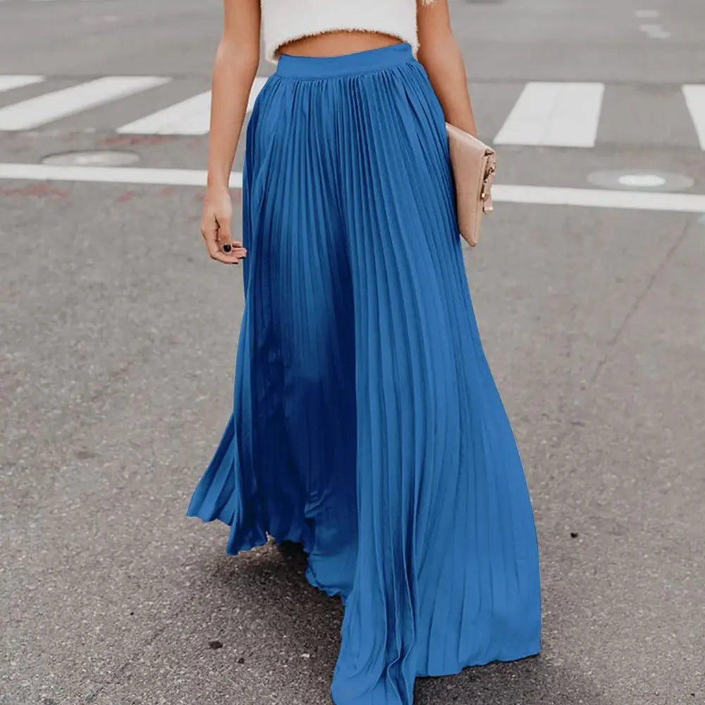 Ebossy Women's High Waist Flowy Pleated Chiffon Maxi Skirt - Casual Loose Fitted, Elastic Waist, Summer Fall Winter Wear, Basic Minimalist Design Womenswear,back to school shopping