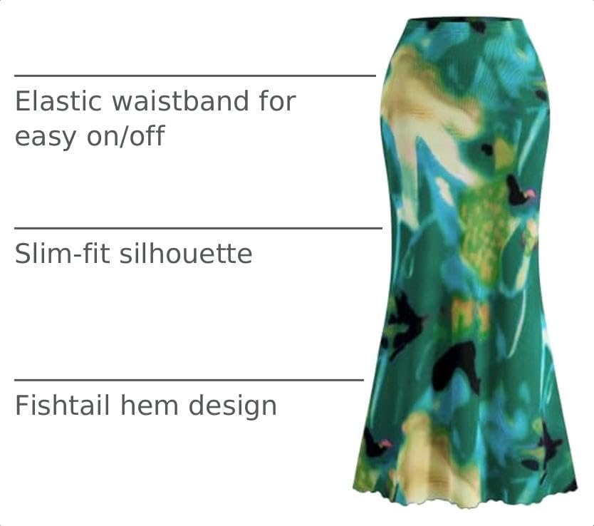 PRETTYGARDEN Women's Floral Print Mesh Long Skirt High Waisted Bodycon Fishtail Flowy Summer Maxi Skirts for Women Trendy