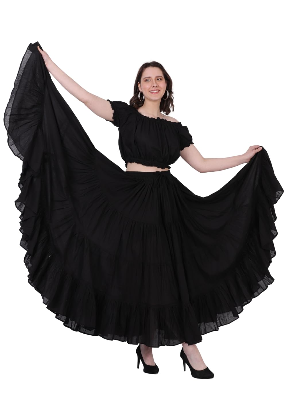 Wevez Women’s 40 Inch Cotton Full Circle Elastic Waist Tribal Fusion Belly Dance A Line Plus Size Maxi Skirt