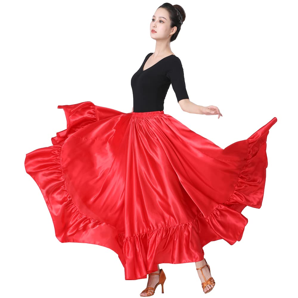 SANCAN Ruffle Long Full Folklorico Mexican Bomba y Plena Dance Skirt for Women