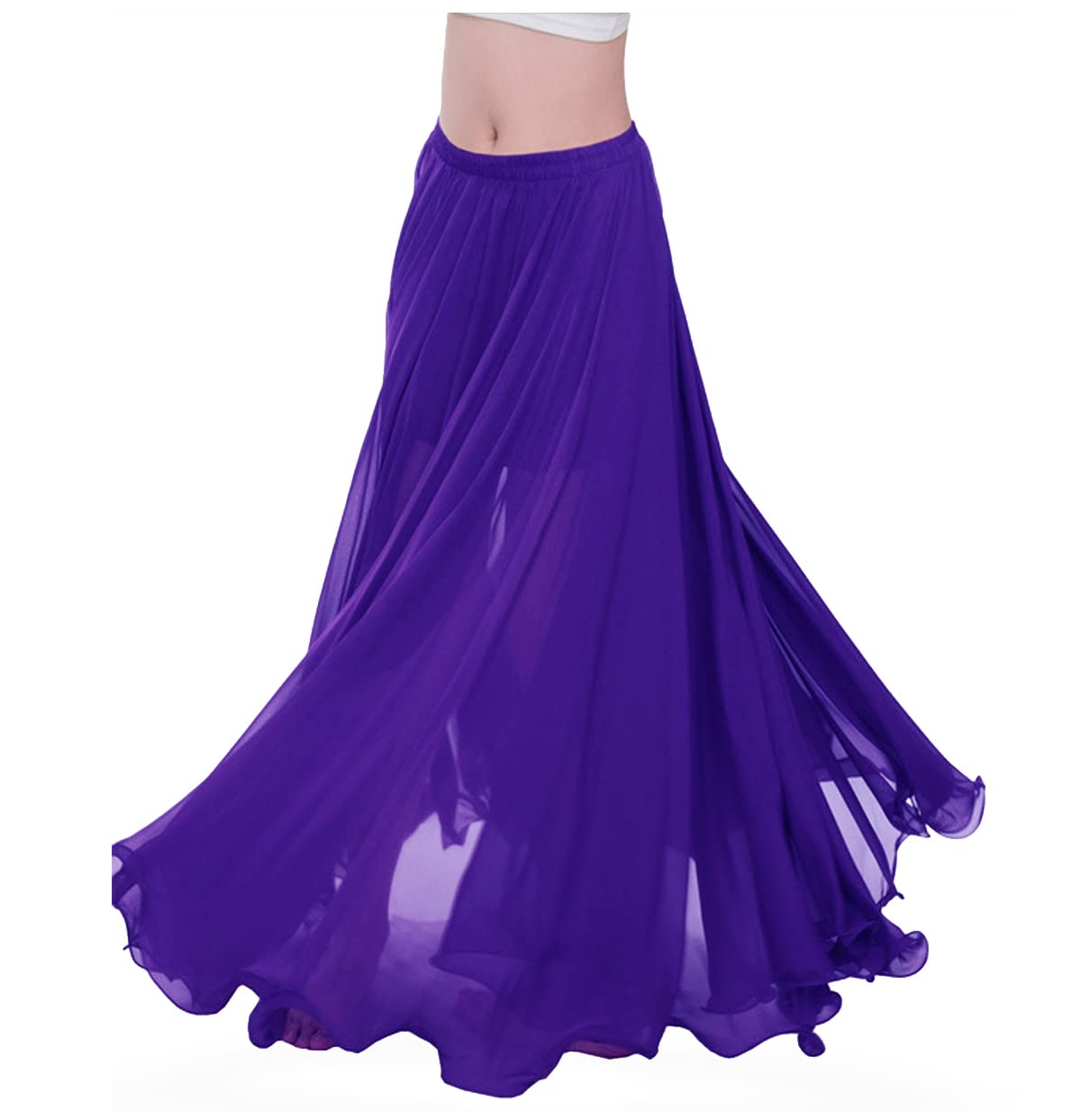 themilestocks Women Chiffon Maxi Skirt 9 Yard Hem Long Summer Mopping Dress Ankle-Length Elastic Pleated Retro Beach