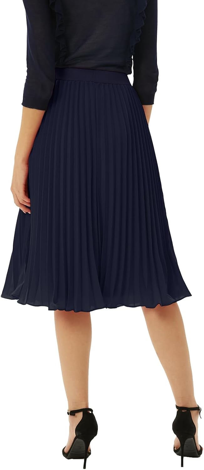 GRACE KARIN Pleated Midi Skirt for Women Chiffon A-Line Outfits