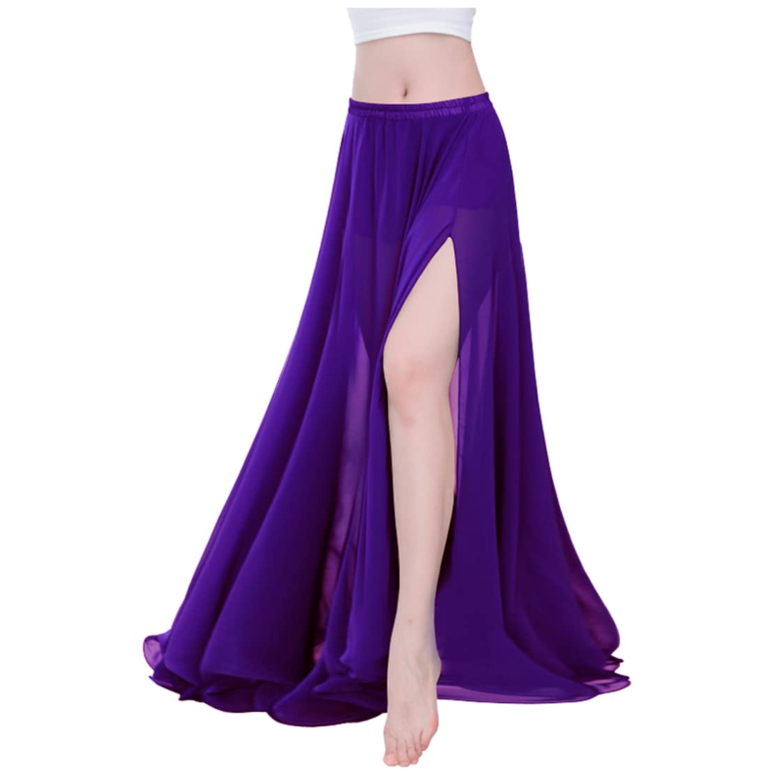 Indian Trendy Women Full/Ankle Length 2 Slide Slit Skirt Maxi Chiffon Long Petal