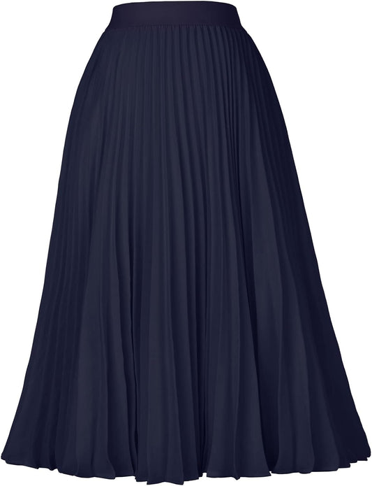 GRACE KARIN Pleated Midi Skirt for Women Chiffon A-Line Outfits