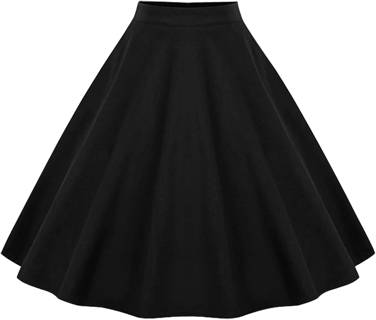 KILLREAL Women's Vintage Cotton High Waisted A-Line Midi Skirt with Zipper