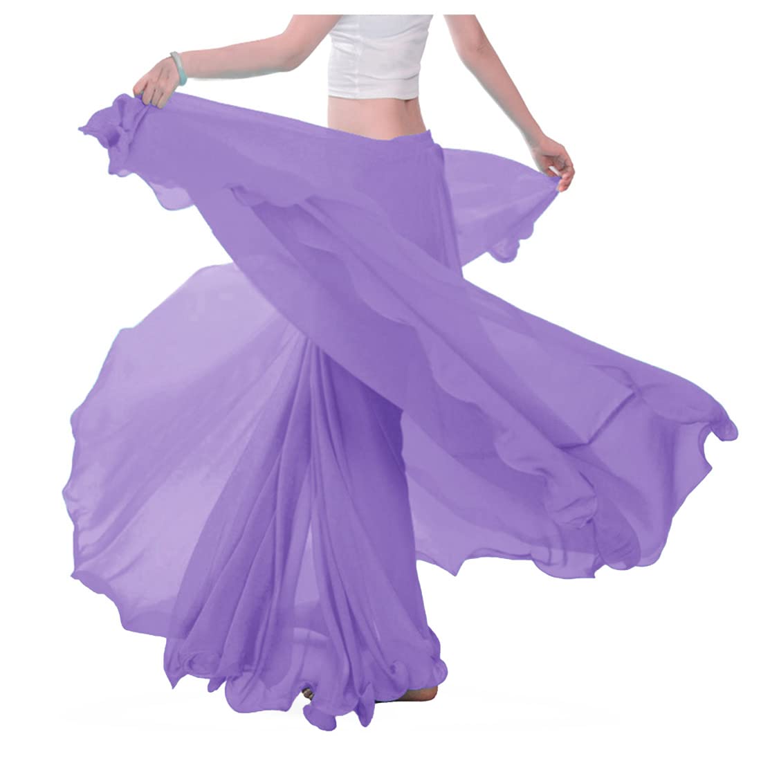 themilestocks Women Chiffon Maxi Skirt 9 Yard Hem Long Summer Mopping Dress Ankle-Length Elastic Pleated Retro Beach