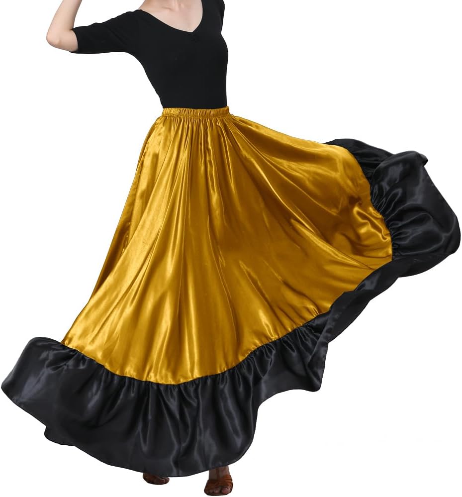 38" Satin Ruffle Long Dance Skirt for Women
