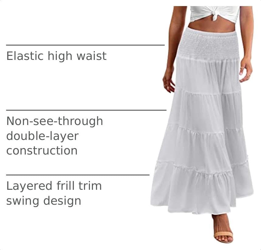 Zeagoo Women's Long Maxi Skirts Tiered Elastic High Waist Boho Double Layered Print A-Line Casual Midi Dress