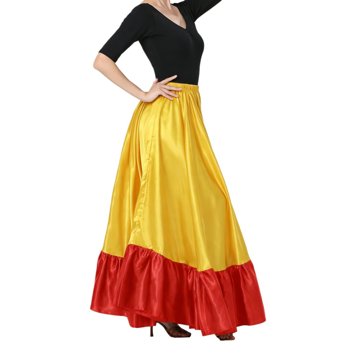 38" Satin Ruffle Long Dance Skirt for Women