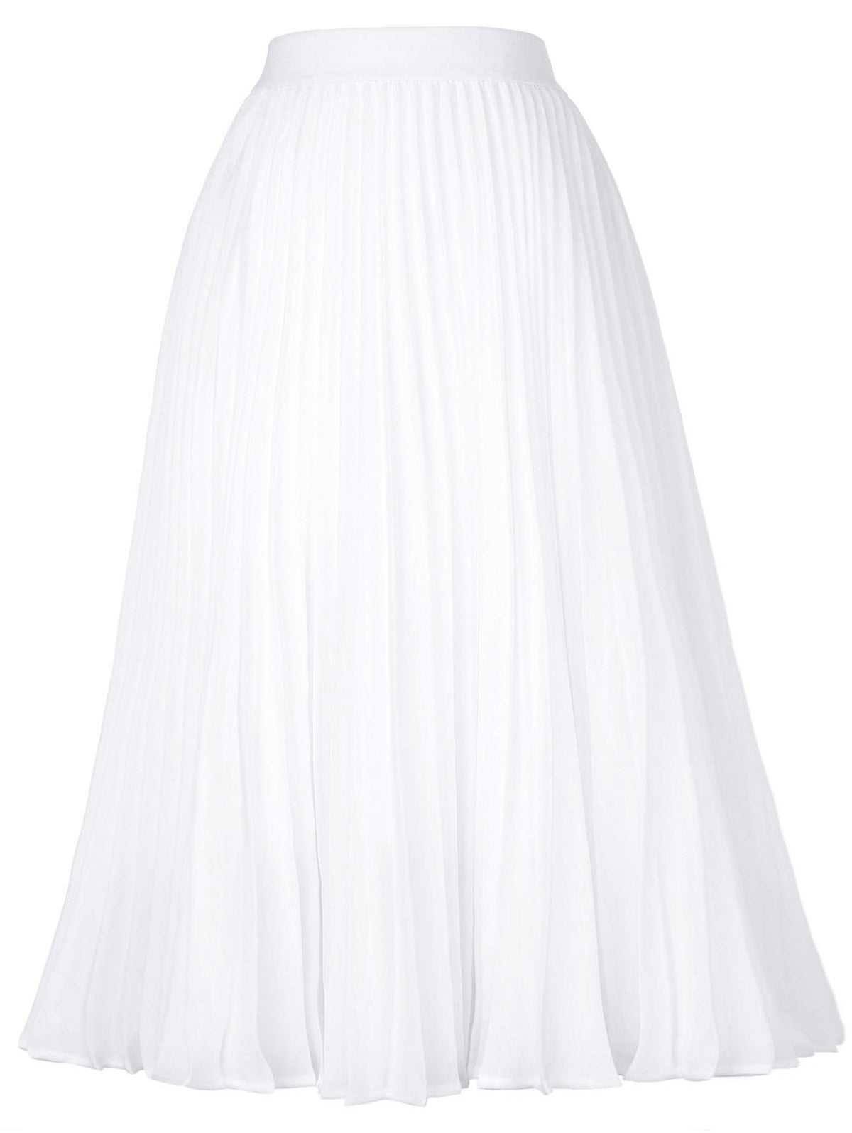 GRACE KARIN Pleated Midi Skirt for Women Chiffon A-Line Outfits