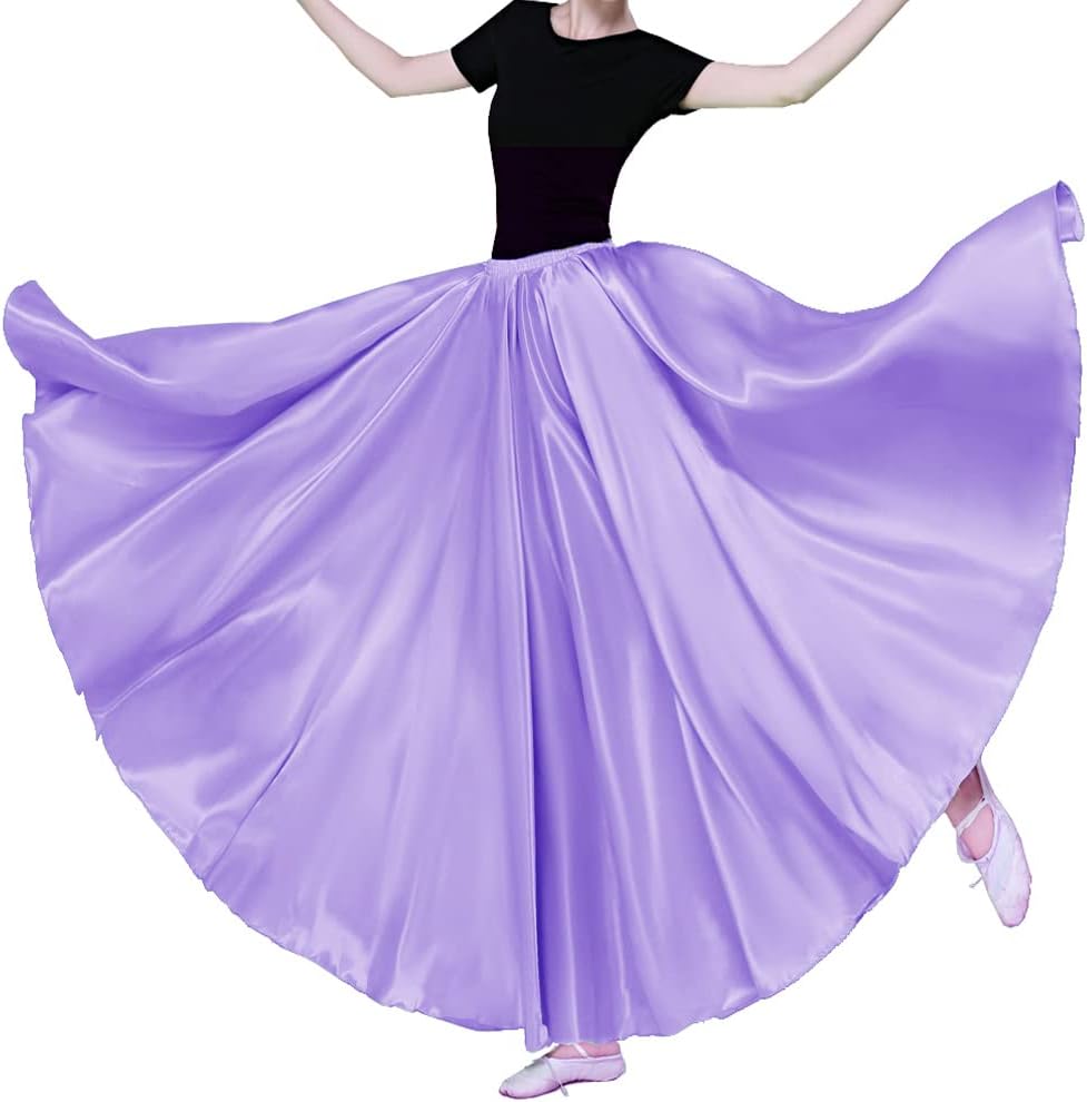 Women Long Tulle Shiny Satin Maxi Flowy Dance Skirt
