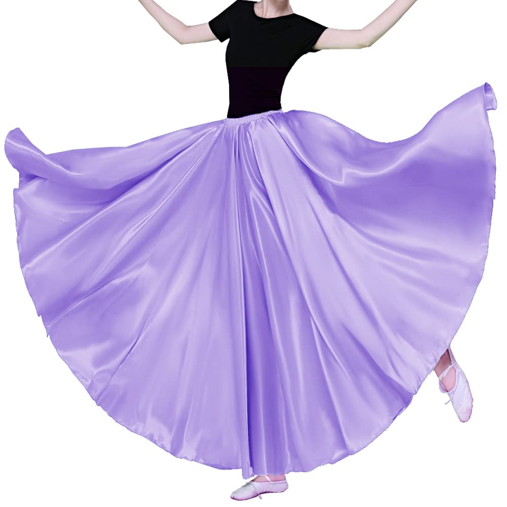 Women Long Tulle Shiny Satin Maxi Flowy Dance Skirt