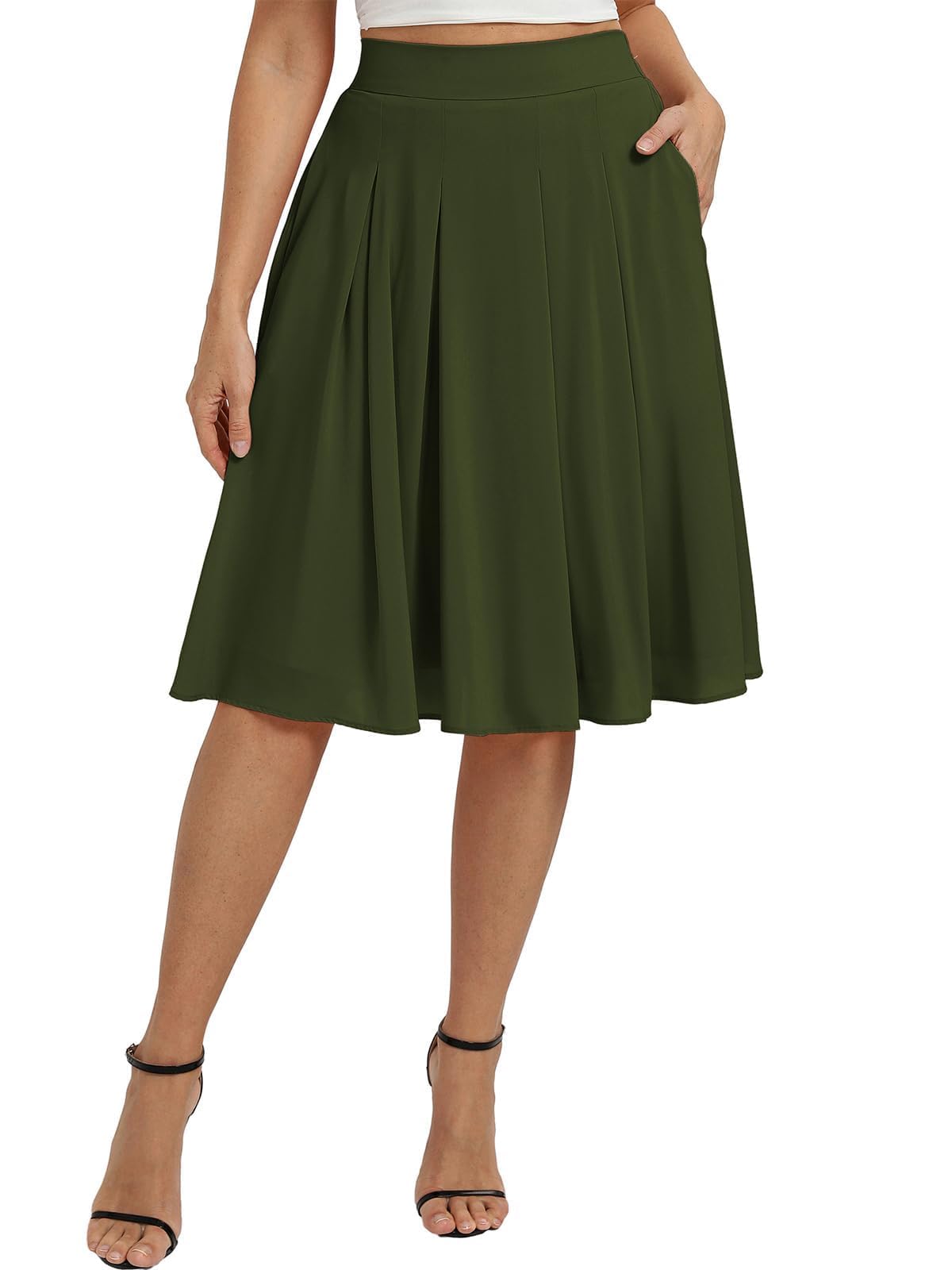 Belle Poque Women Pleated A Line Skirt Below Knee Length
