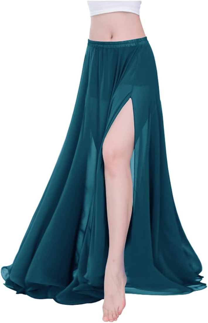 Indian Trendy Women Full/Ankle Length 2 Slide Slit Skirt Maxi Chiffon Long Petal