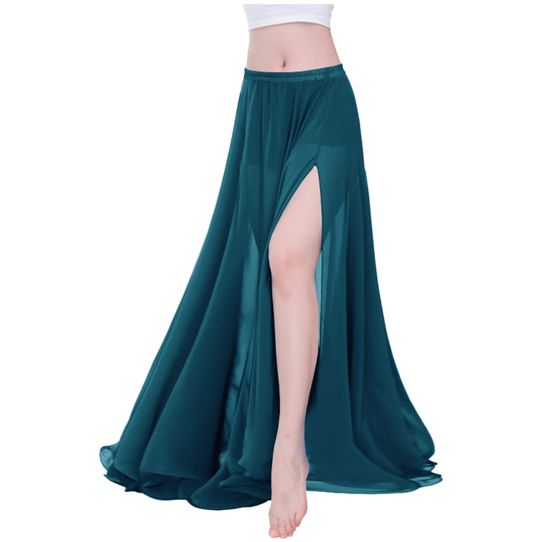 Indian Trendy Women Full/Ankle Length 2 Slide Slit Skirt Maxi Chiffon Long Petal