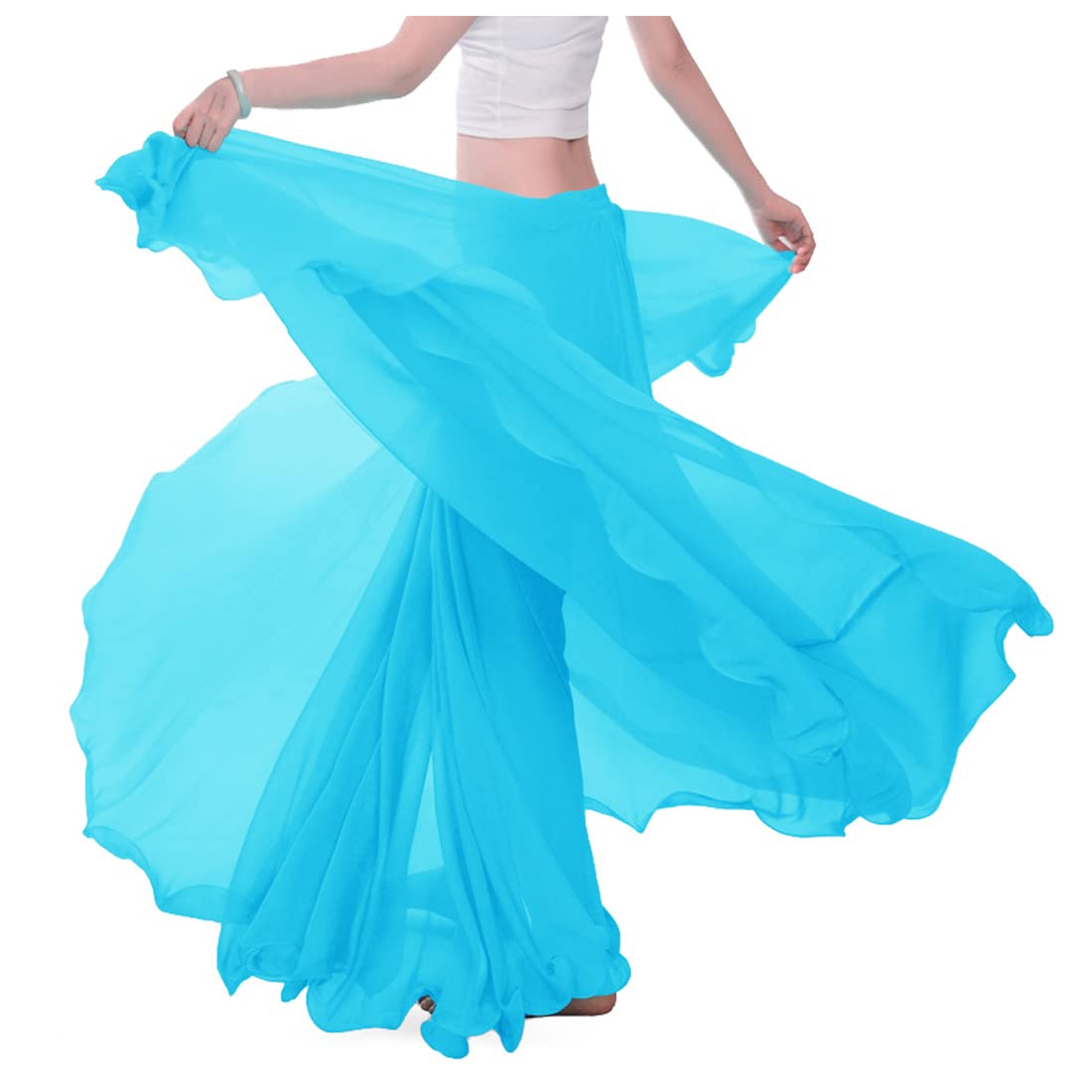 themilestocks Women Chiffon Maxi Skirt 9 Yard Hem Long Summer Mopping Dress Ankle-Length Elastic Pleated Retro Beach