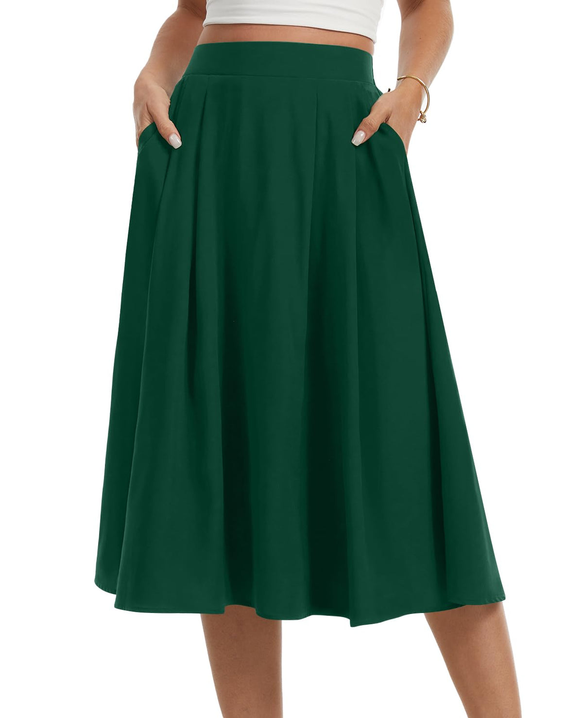 Womens Midi Flowy Skirts A-Line Casual Skirt with Pockets S-2XL