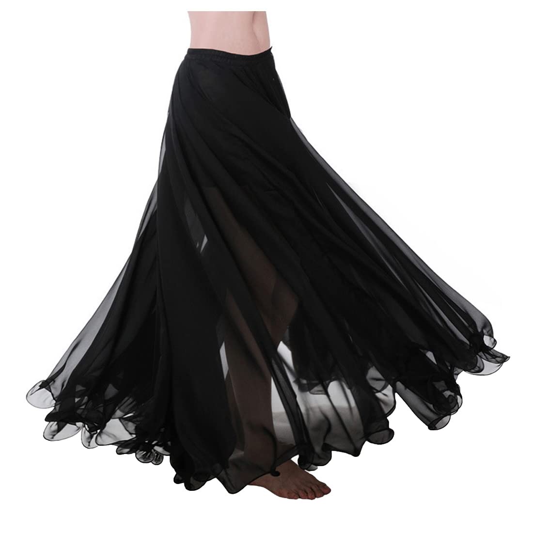 themilestocks Women Chiffon Maxi Skirt 9 Yard Hem Long Summer Mopping Dress Ankle-Length Elastic Pleated Retro Beach