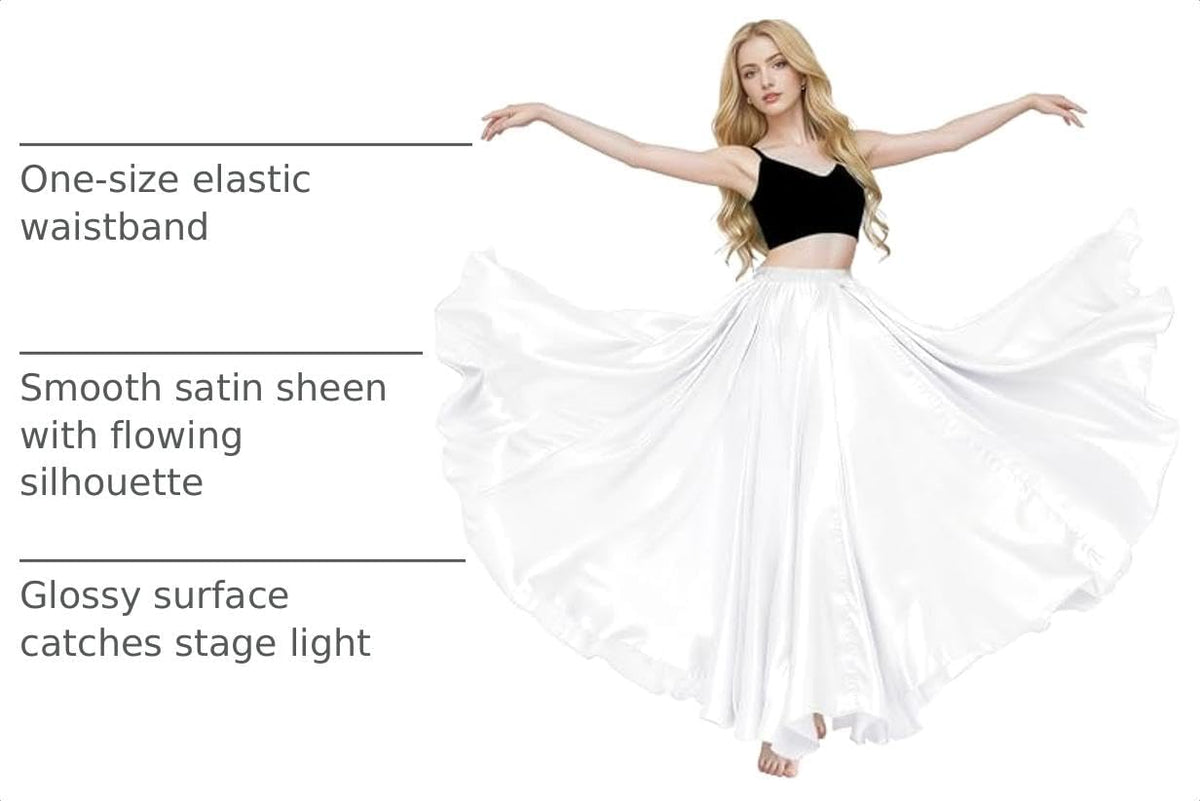 MUNAFIE Women's Maxi Satin Skirt, Long Flowy Belly Dance Skirt for Praise Dance, Fairy Costume, Elastic Waist