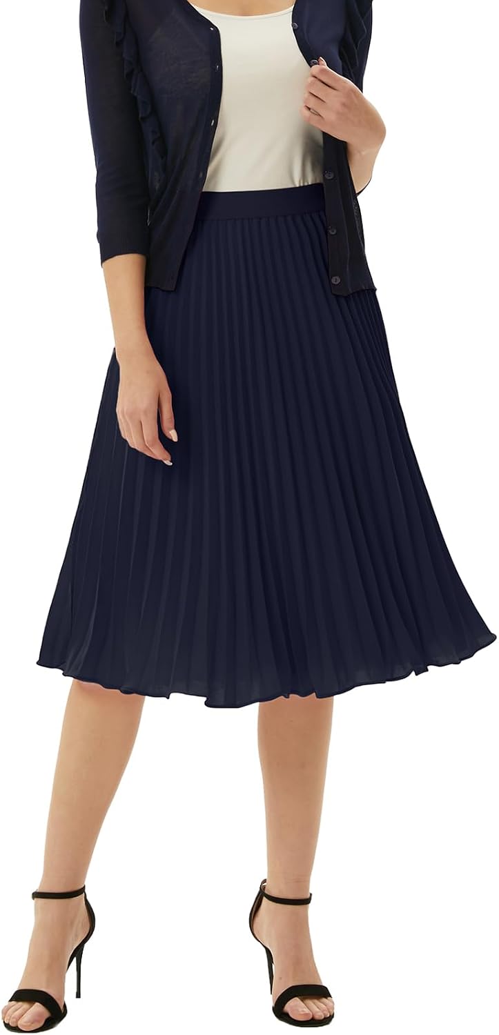 GRACE KARIN Pleated Midi Skirt for Women Chiffon A-Line Outfits
