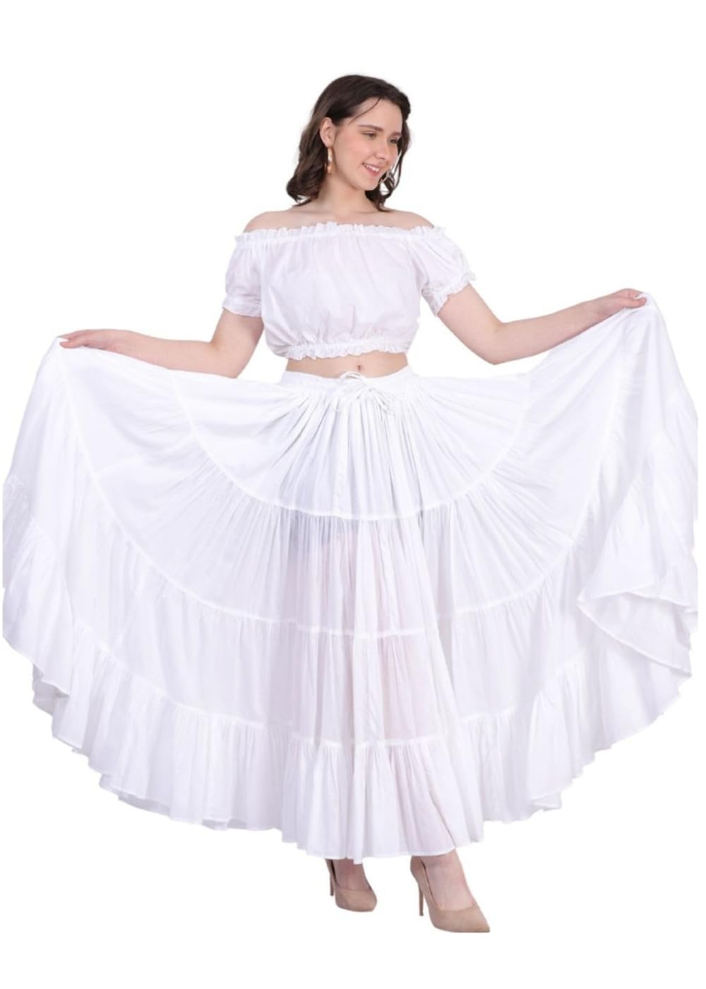 Wevez Women’s 40 Inch Cotton Full Circle Elastic Waist Tribal Fusion Belly Dance A Line Plus Size Maxi Skirt