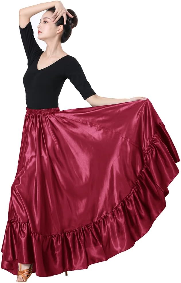 SANCAN Ruffle Long Full Folklorico Mexican Bomba y Plena Dance Skirt for Women