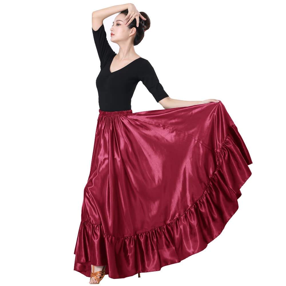 SANCAN Ruffle Long Full Folklorico Mexican Bomba y Plena Dance Skirt for Women