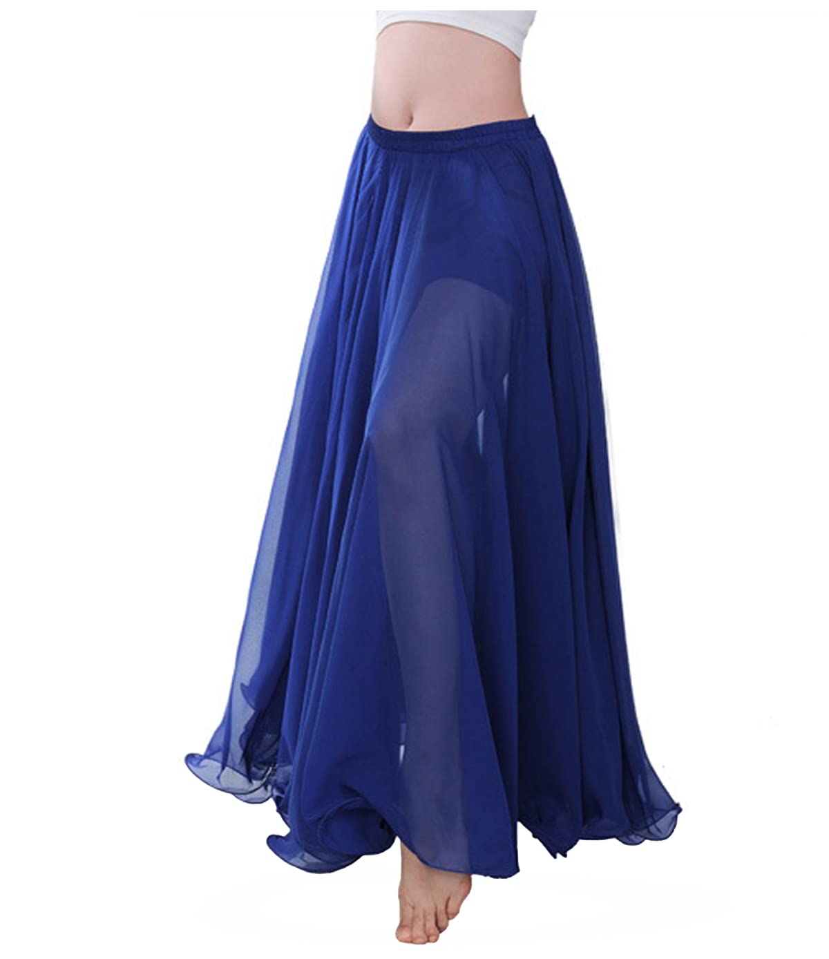 themilestocks Women Chiffon Maxi Skirt 9 Yard Hem Long Summer Mopping Dress Ankle-Length Elastic Pleated Retro Beach