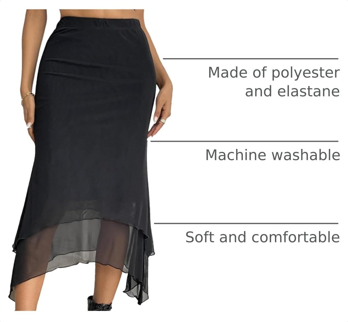 Avanova Women Mesh Asymmetrical Mermaid Midi Skirt High Waist Fishtail Long Skirt