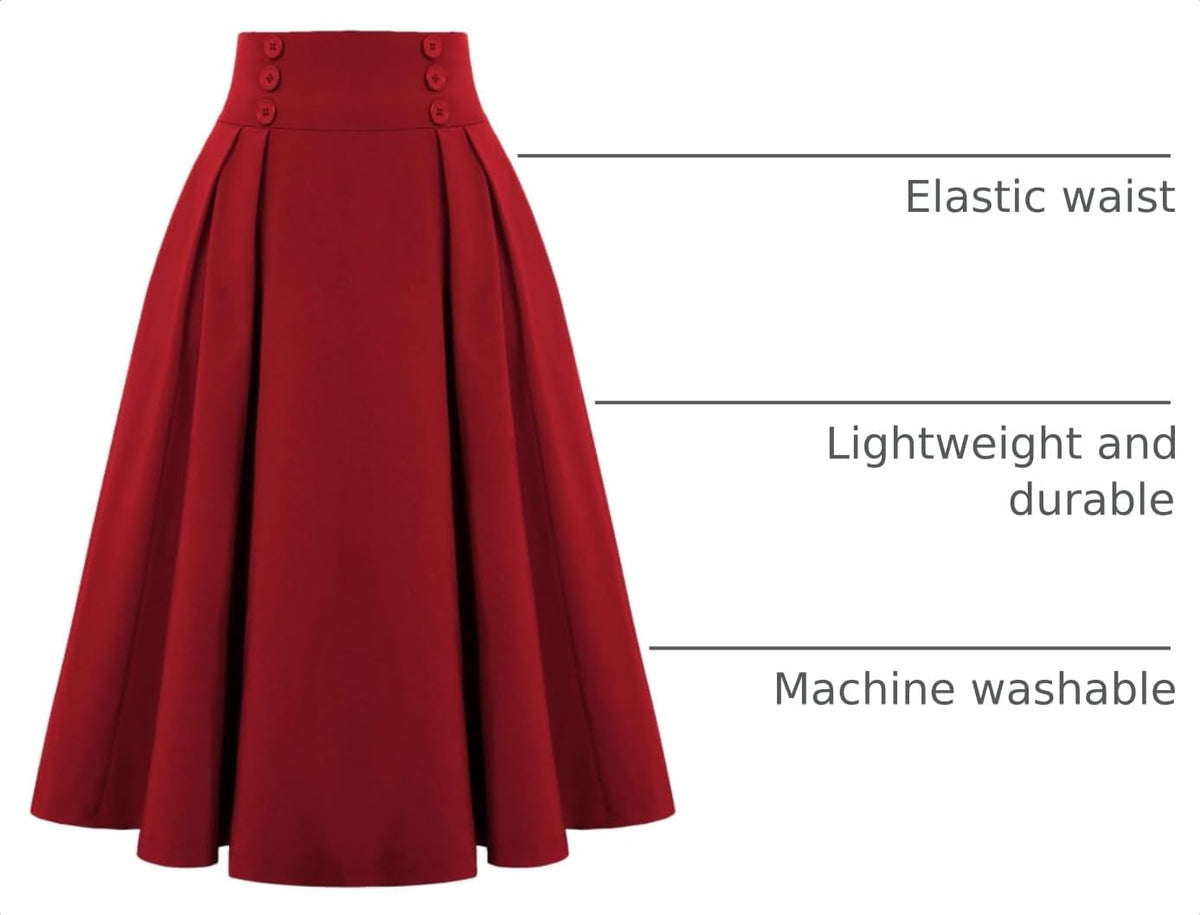 Belle Poque Women's Midi Pleated A-Line Skirts Pockets