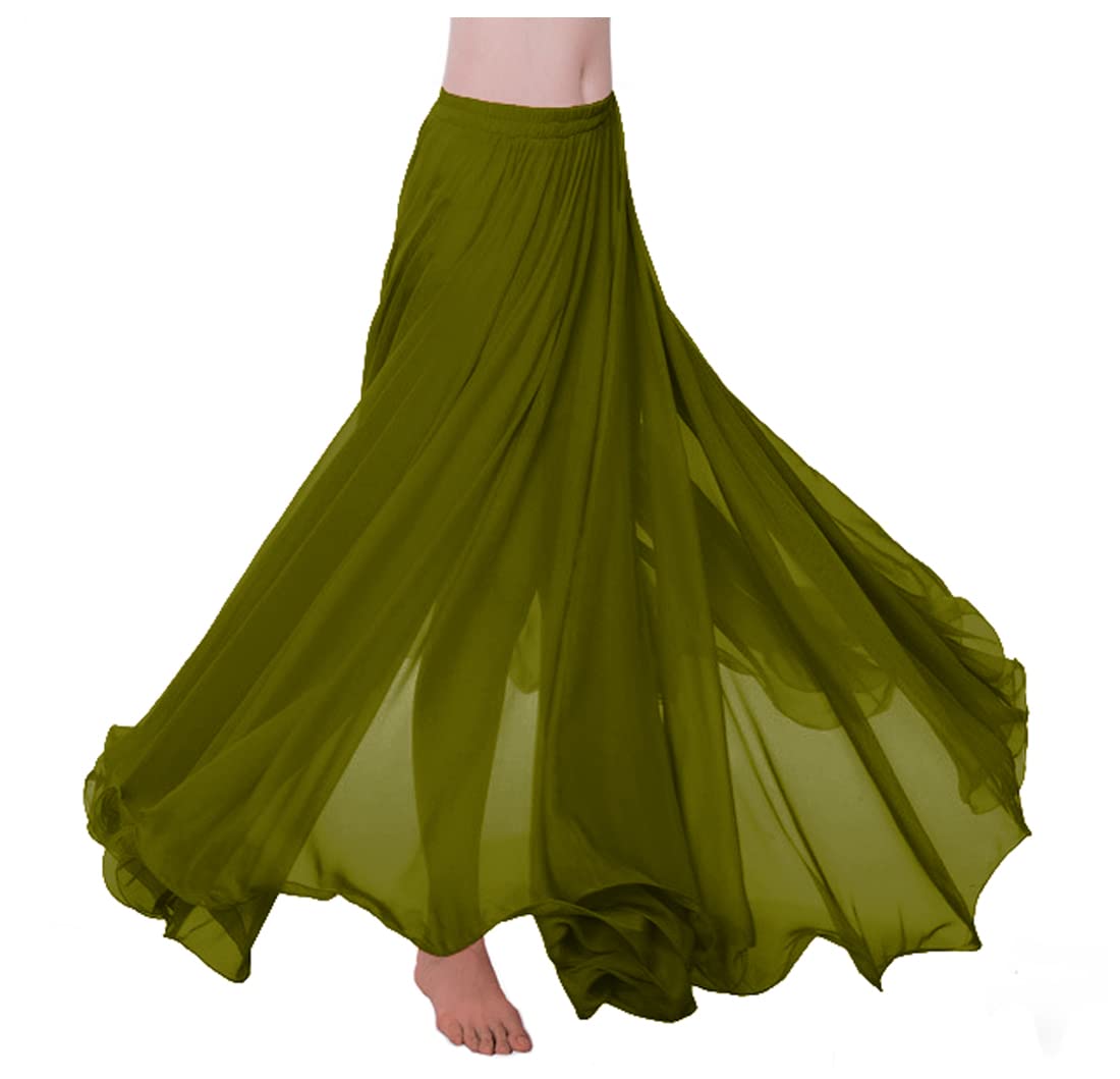 themilestocks Women Chiffon Maxi Skirt 9 Yard Hem Long Summer Mopping Dress Ankle-Length Elastic Pleated Retro Beach