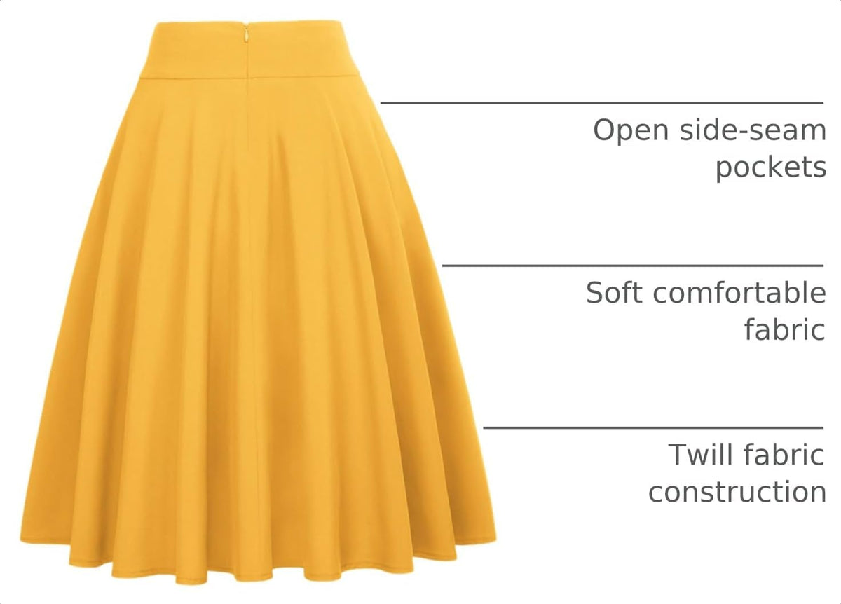 Belle Poque Women High Waisted A Line Skirt with Pockets