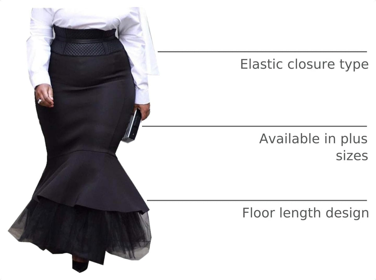 VERWIN Plus Size Mermaid Floor-Length Falbala Plain High Waist Women's Skirt