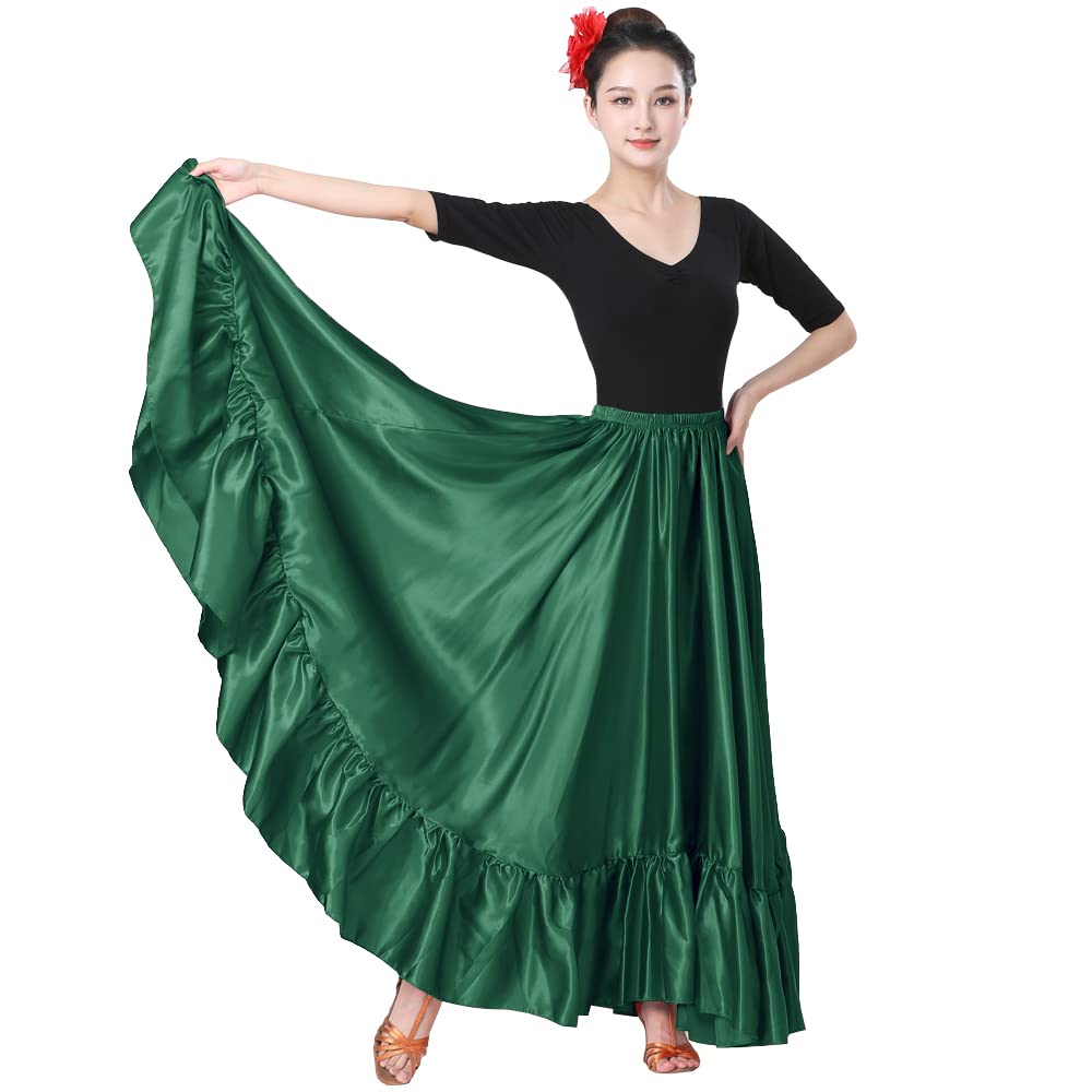 SANCAN Ruffle Long Full Folklorico Mexican Bomba y Plena Dance Skirt for Women