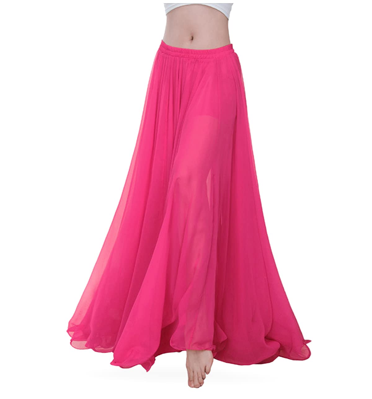 themilestocks Women Chiffon Maxi Skirt 9 Yard Hem Long Summer Mopping Dress Ankle-Length Elastic Pleated Retro Beach