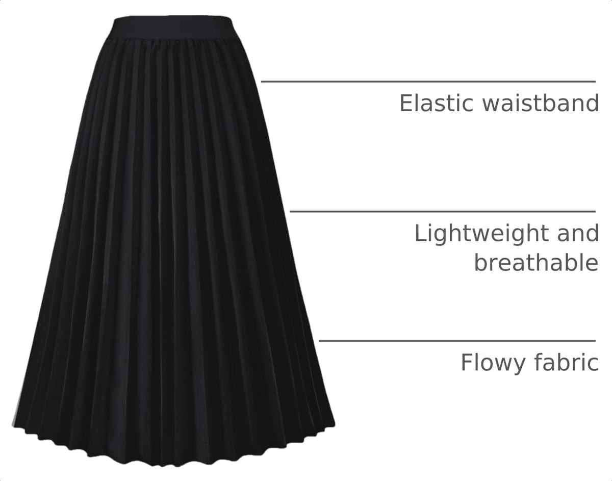 GOLDSTITCH Women's High Waist Pleated Skirt A line Swing Midi Skirt