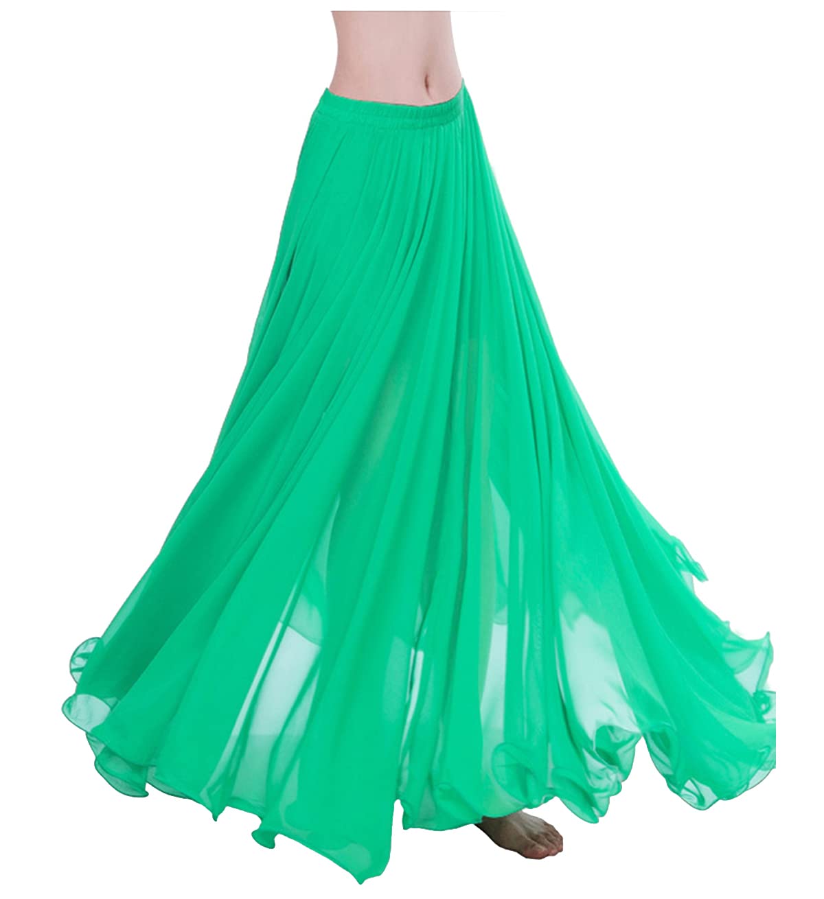themilestocks Women Chiffon Maxi Skirt 9 Yard Hem Long Summer Mopping Dress Ankle-Length Elastic Pleated Retro Beach