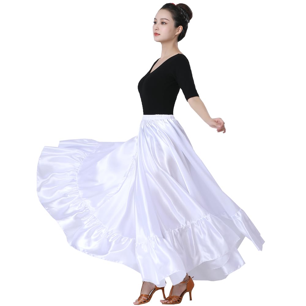 SANCAN Ruffle Long Full Folklorico Mexican Bomba y Plena Dance Skirt for Women