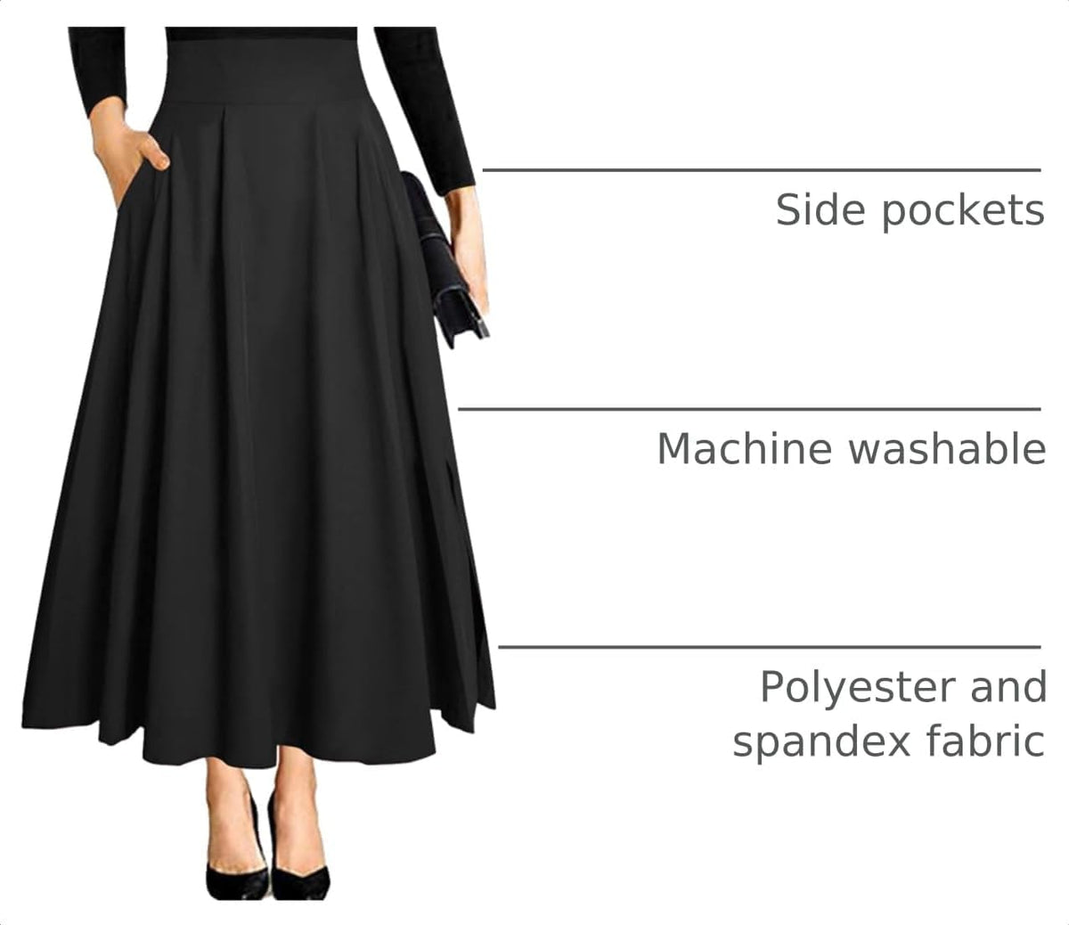 RANPHEE Women's Ankle Length High Waist A-line Flowy Long Maxi Skirt with Pockets